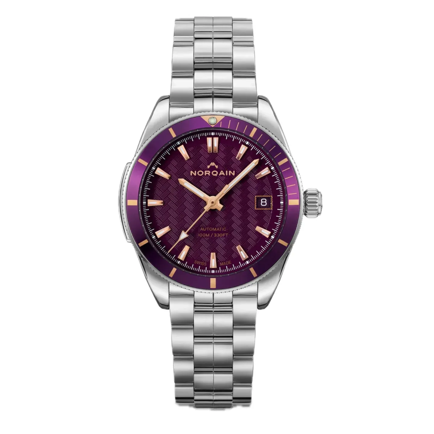 Norqain Adventure Sport 37mm Aluminium Bezel Purple Dial STEEL Bracelet (N1800A86GA/P183/182S)