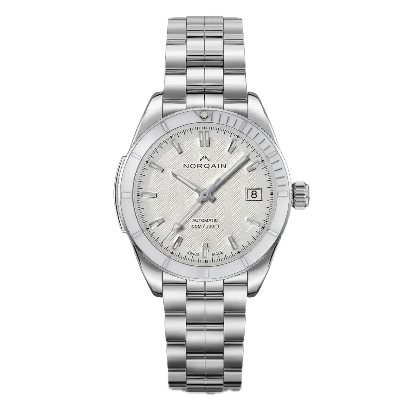 Norqain Adventure Sport Lady Auto White Ceramic Bezel White Dial STEEL Bracelet (N1800C89A/W181/182S)