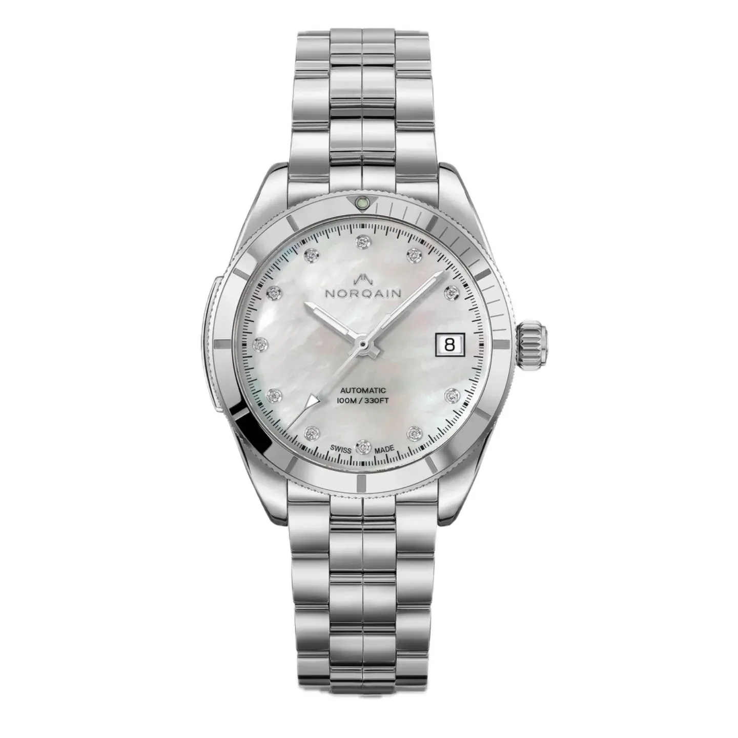 Norqain Adventure Sport Lady Auto Polished Bezel MOP & Diamond Dial STEEL Bracelet (N1800SP81A/M18D/182S)