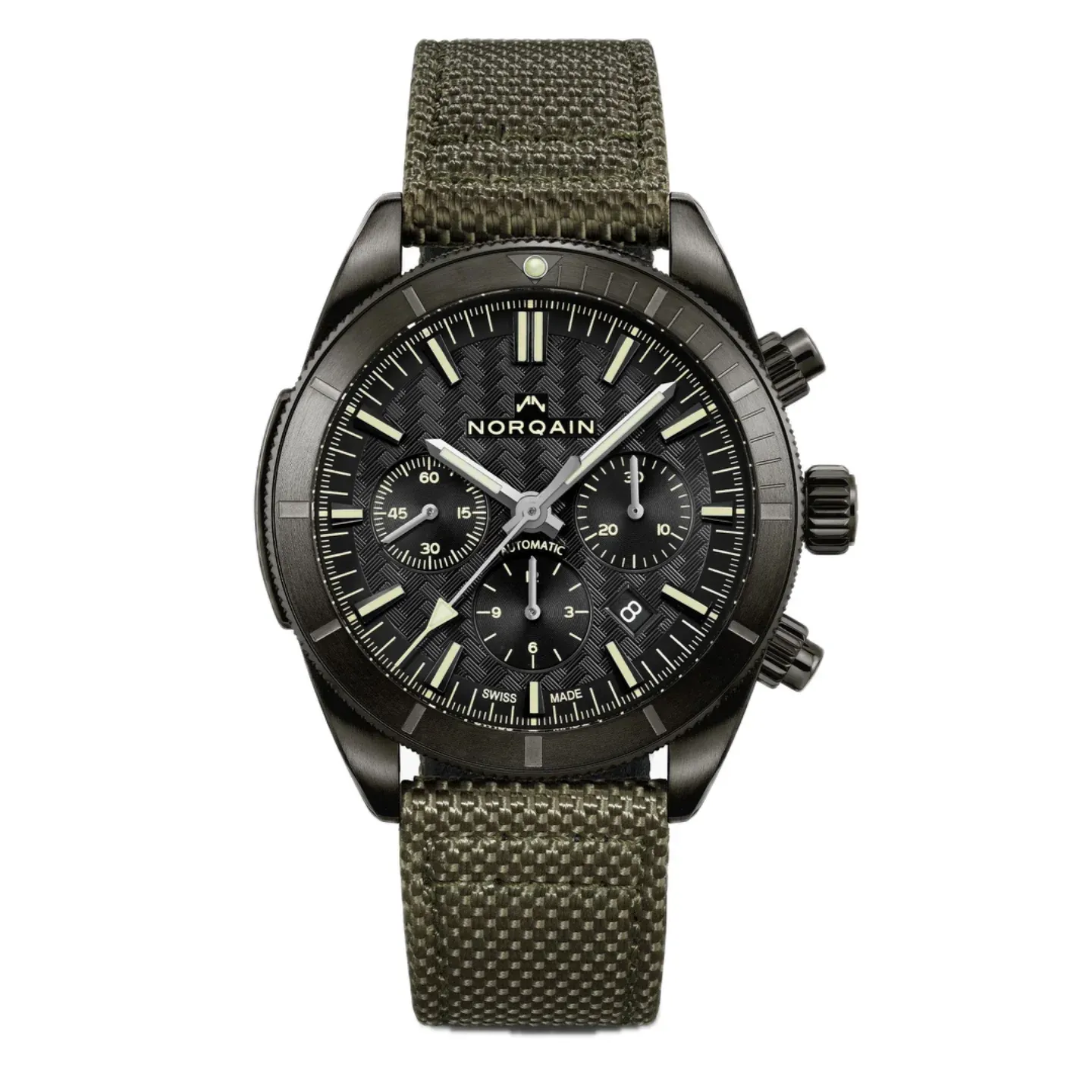 Norqain Adventure Sport Chrono DLC Black Dial & Black Counters Khaki Nordura Strap Blacksteel Buckle (NB1200B21C/B123/10KC.20B)