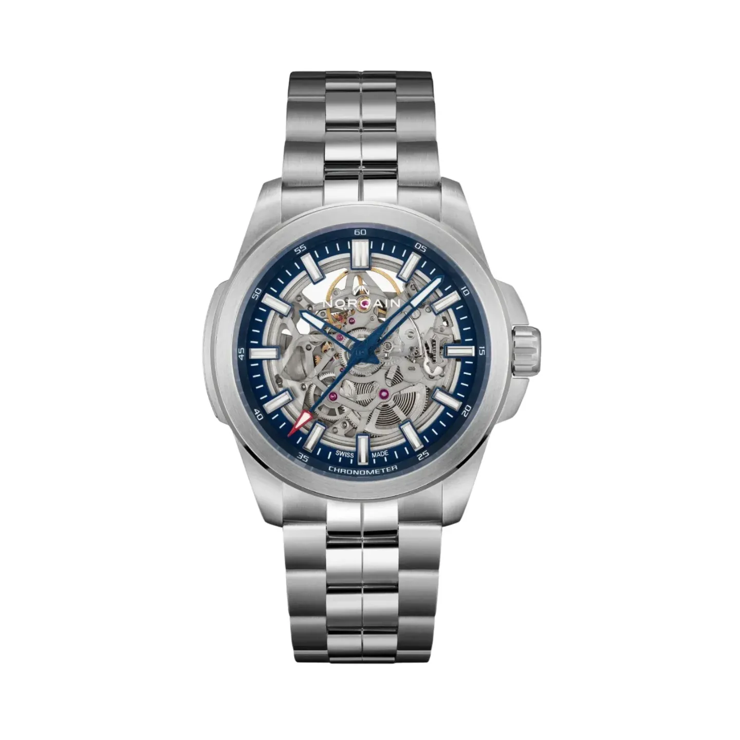 Norqain Independence Skeleton 42 Blue Outer Ring Steel Bracelet Special Edition (N3000S03A/301A/102SI)