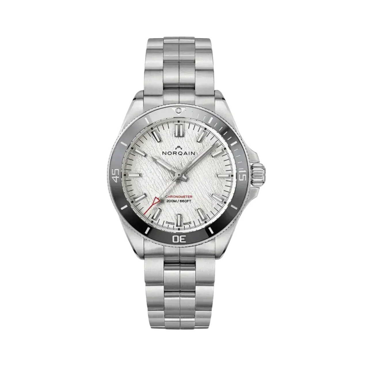 Norqain Adventure Neverest Steel Steel Bezel Grey Ceramic Ring Glacier Dial Steel Satined Bracelet (NN1001SC3CA/GL101/150SS)