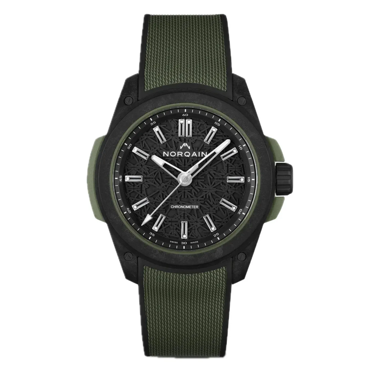 Norqain Wild ONE Black & Khaki 42mm Black 3-Layer Laser CutDial Khaki Mesh Rubber Strap Black Buckle (NNQ3000QBK1A/B002/3W1KBR.20BQ)