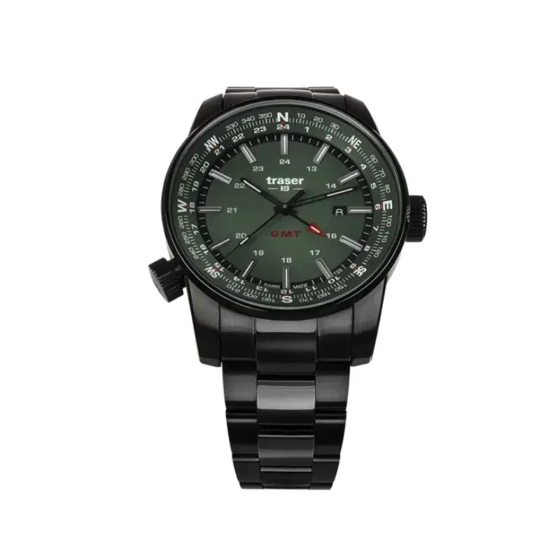 Traser H3 P68 Pathfinder GMT Gn Steel Strap Mens Watch 46mm